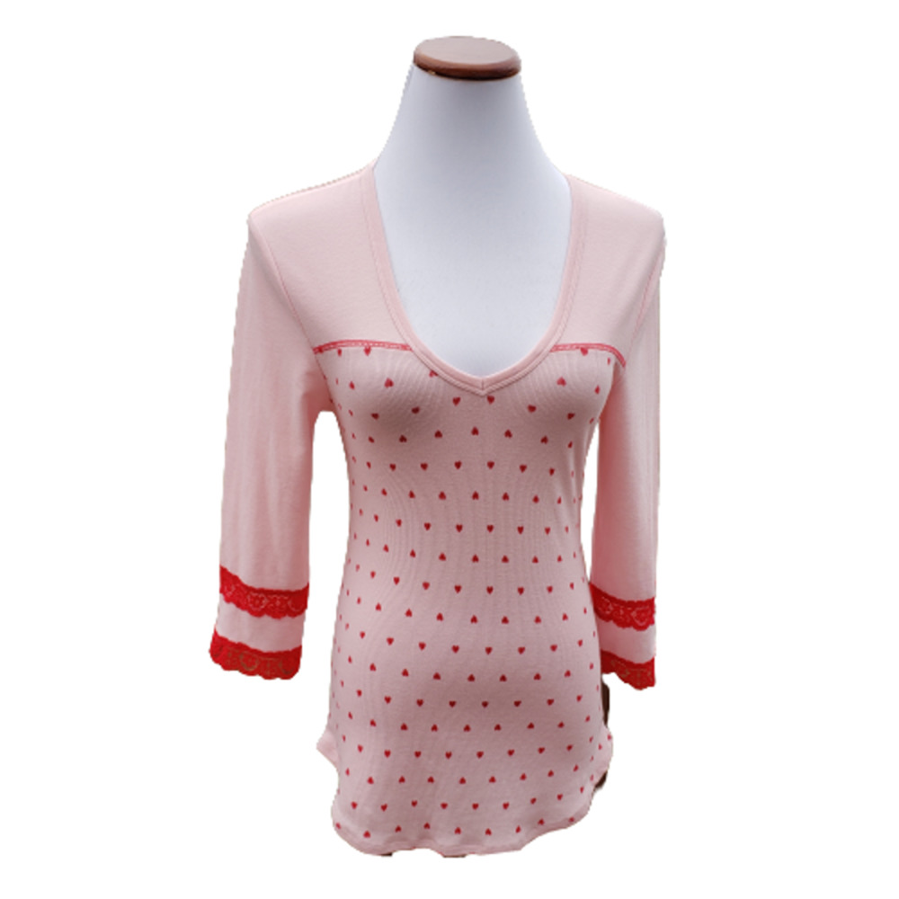 Lounge Sleep Top Pink Hearts Lace Intimates BETSY JOHNSON Sz M